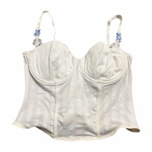 90s French Vintage Desirée Embroidery Corset Bustier (White) Size M/L (85B)